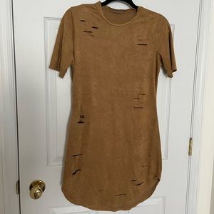 Suede Distressed Mini Dress